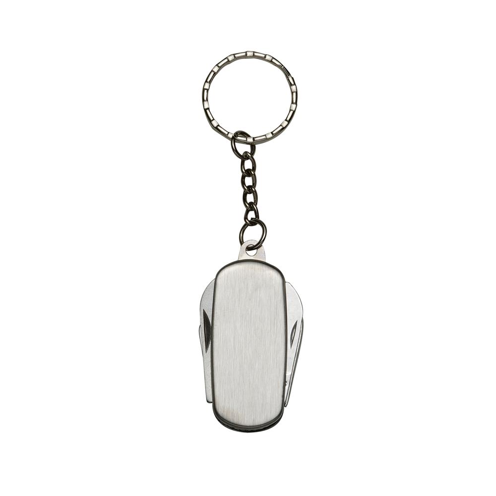Chaveiro canivete 4 funções PA2211 na cor Prata, brinde personalizado Sky Brindes