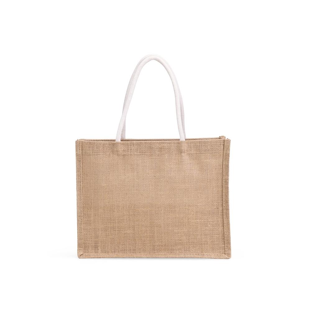 Sacola de juta PA2238 na cor Branco e branco, brinde personalizado Sky Brindes