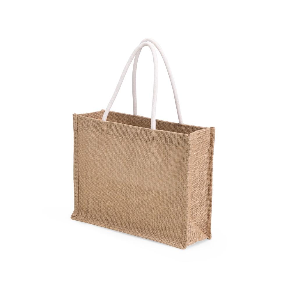Sacola de juta PA2238 na cor Branco e branco, brinde personalizado Sky Brindes