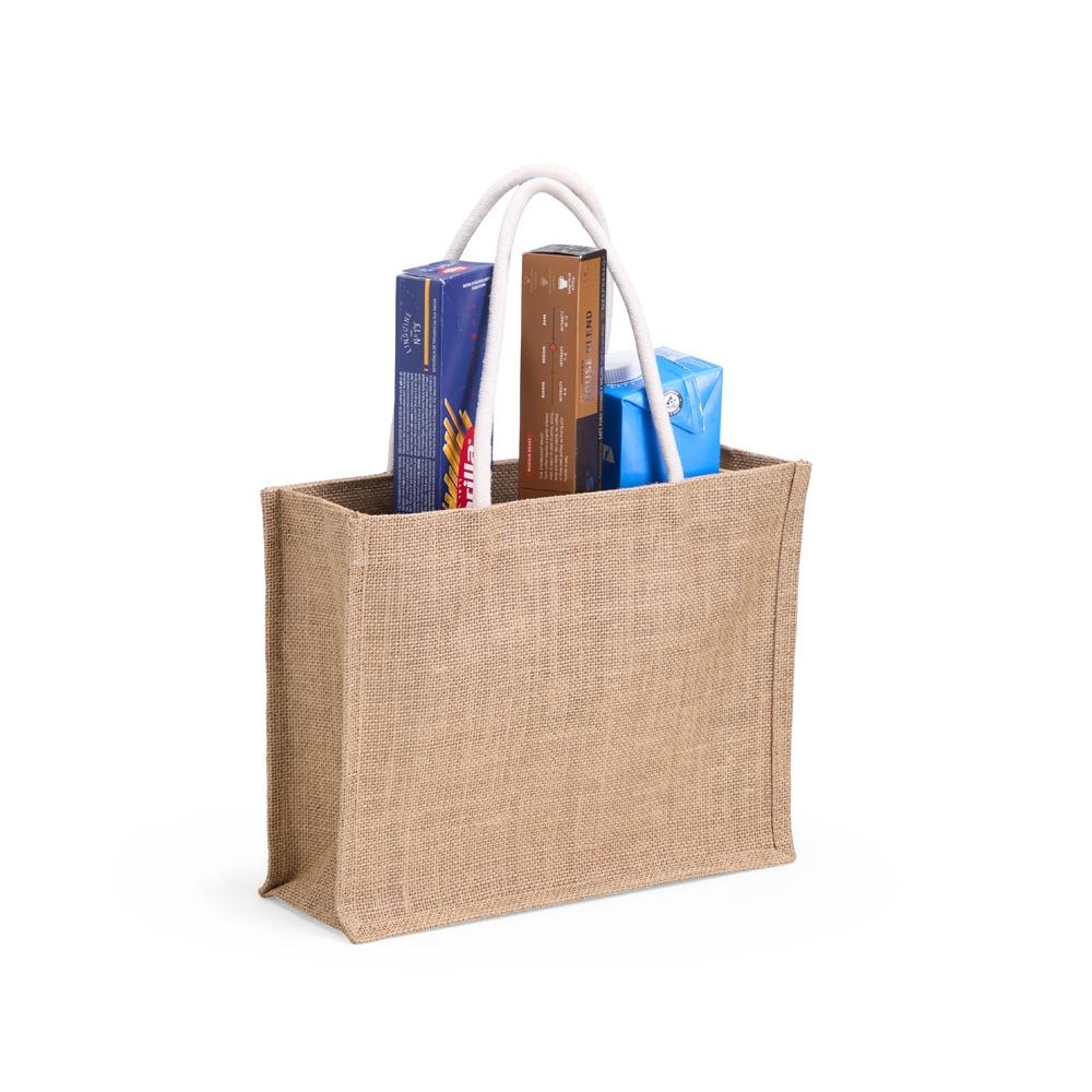 Sacola de juta PA2238 na cor Branco e branco, brinde personalizado Sky Brindes