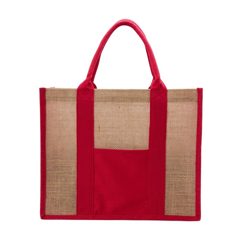 Sacola de linho PA2239 na cor Vermelho e inox, brinde personalizado Sky Brindes