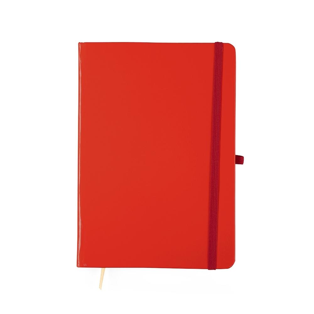 Caderneta laminada com pauta PA2270 na cor Vermelho e inox, brinde personalizado Sky Brindes
