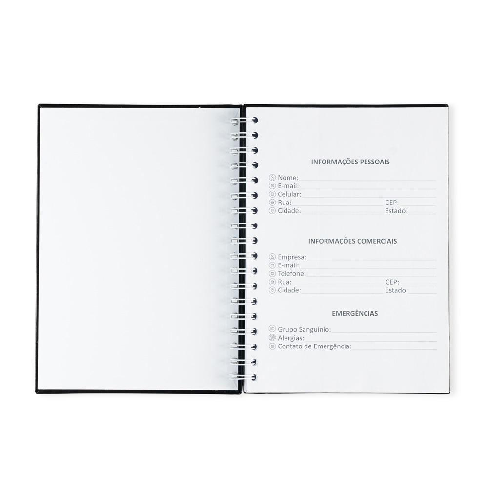 Caderno laminado com pauta PA2278 na cor Preto, brinde personalizado Sky Brindes