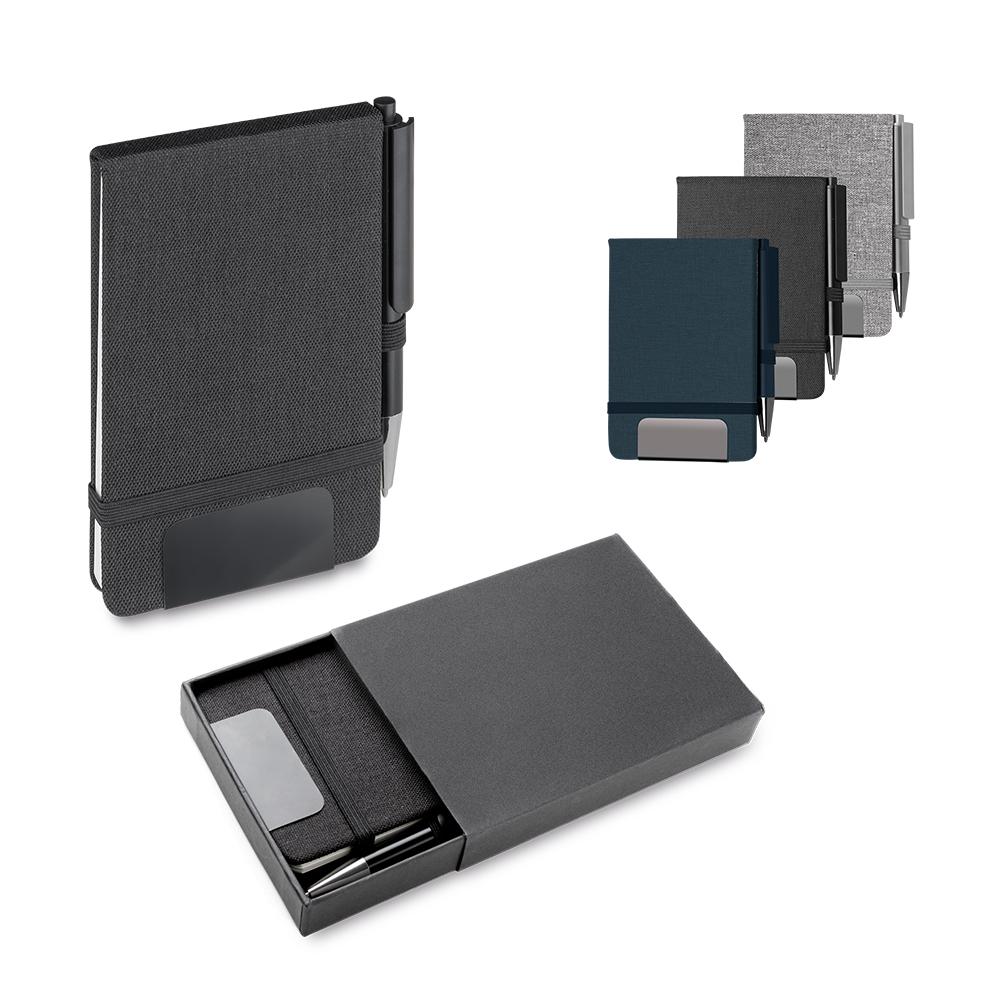 Mini caderno a6 em rpet com caneta