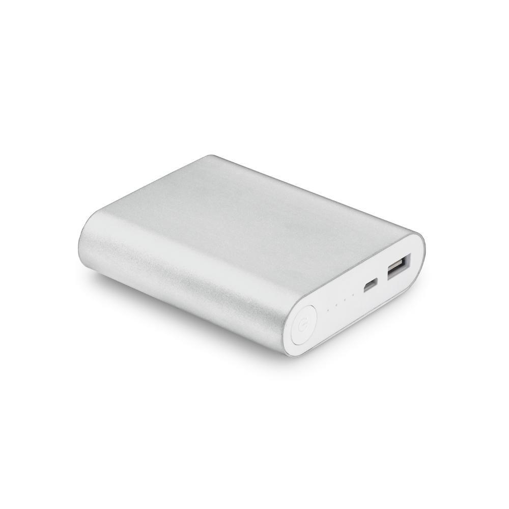 Bateria alumínio 8.000mAh TE0179 na cor Prata, brinde personalizado Sky Brindes