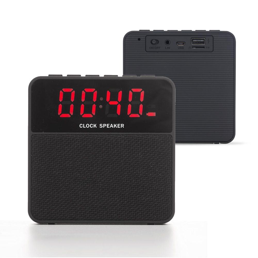 Caixa de som c relógio TE0328 na cor Preto, brinde personalizado Sky Brindes