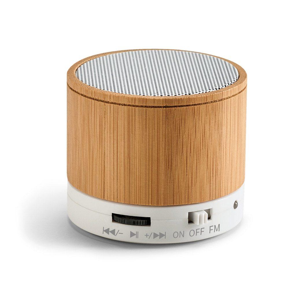 Caixa de som c microfone TE1007 na cor Natural, brinde personalizado Sky Brindes