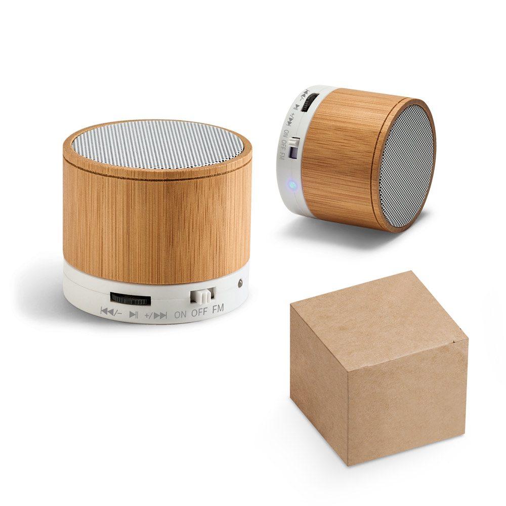 Caixa de som c microfone TE1007 na cor Natural, brinde personalizado Sky Brindes