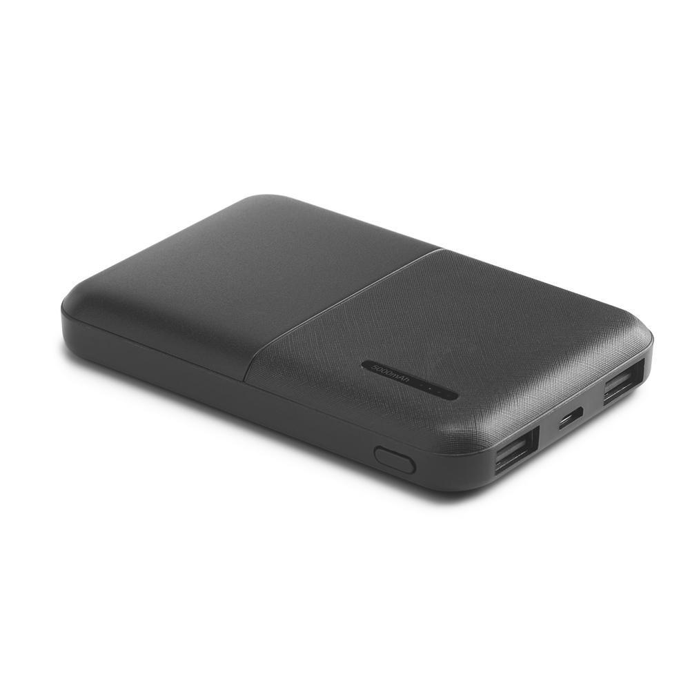 Carregador 5.000mAh TE1019 na cor Preto, brinde personalizado Sky Brindes