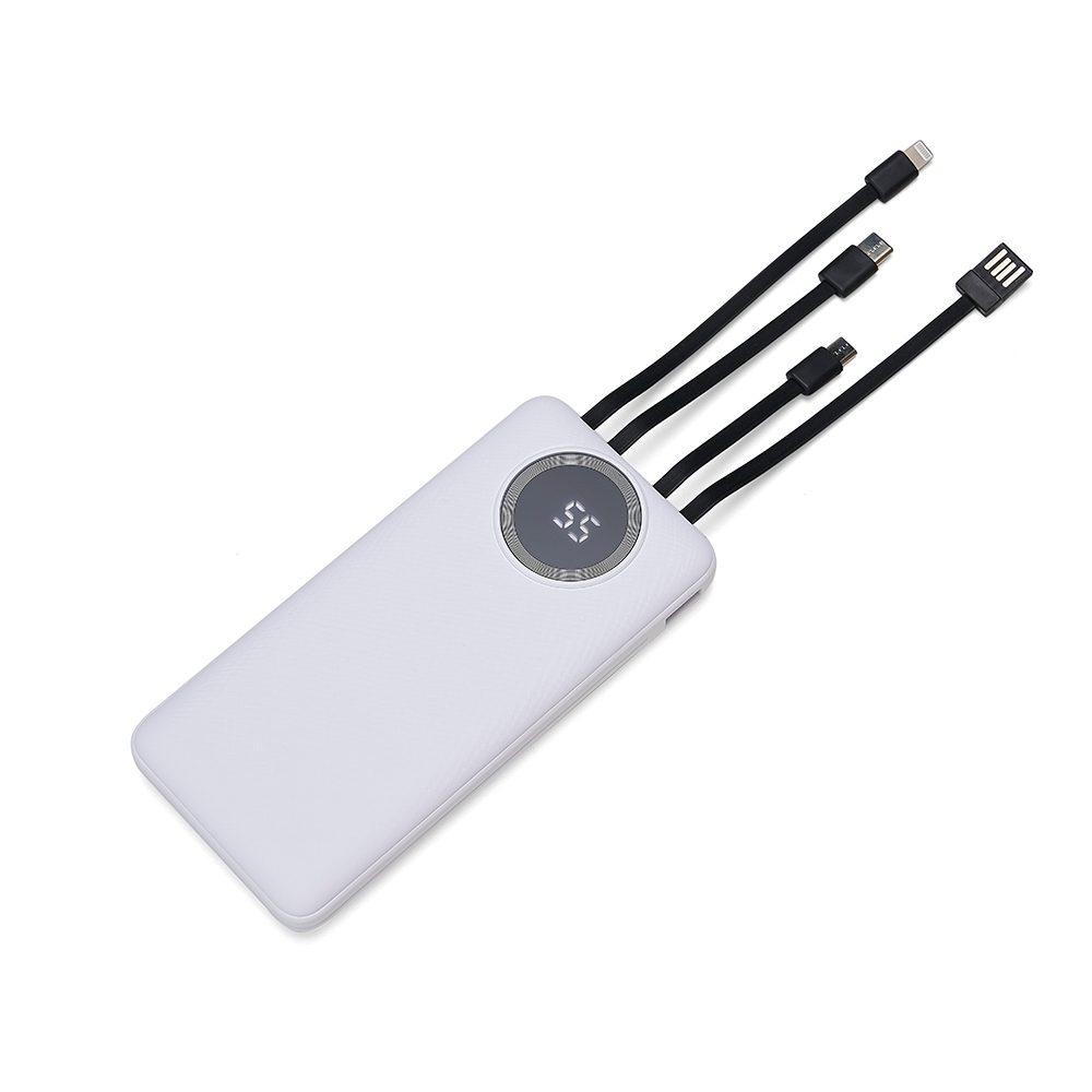 Carregador 10.000mAh TE1128 na cor Branco, brinde personalizado Sky Brindes