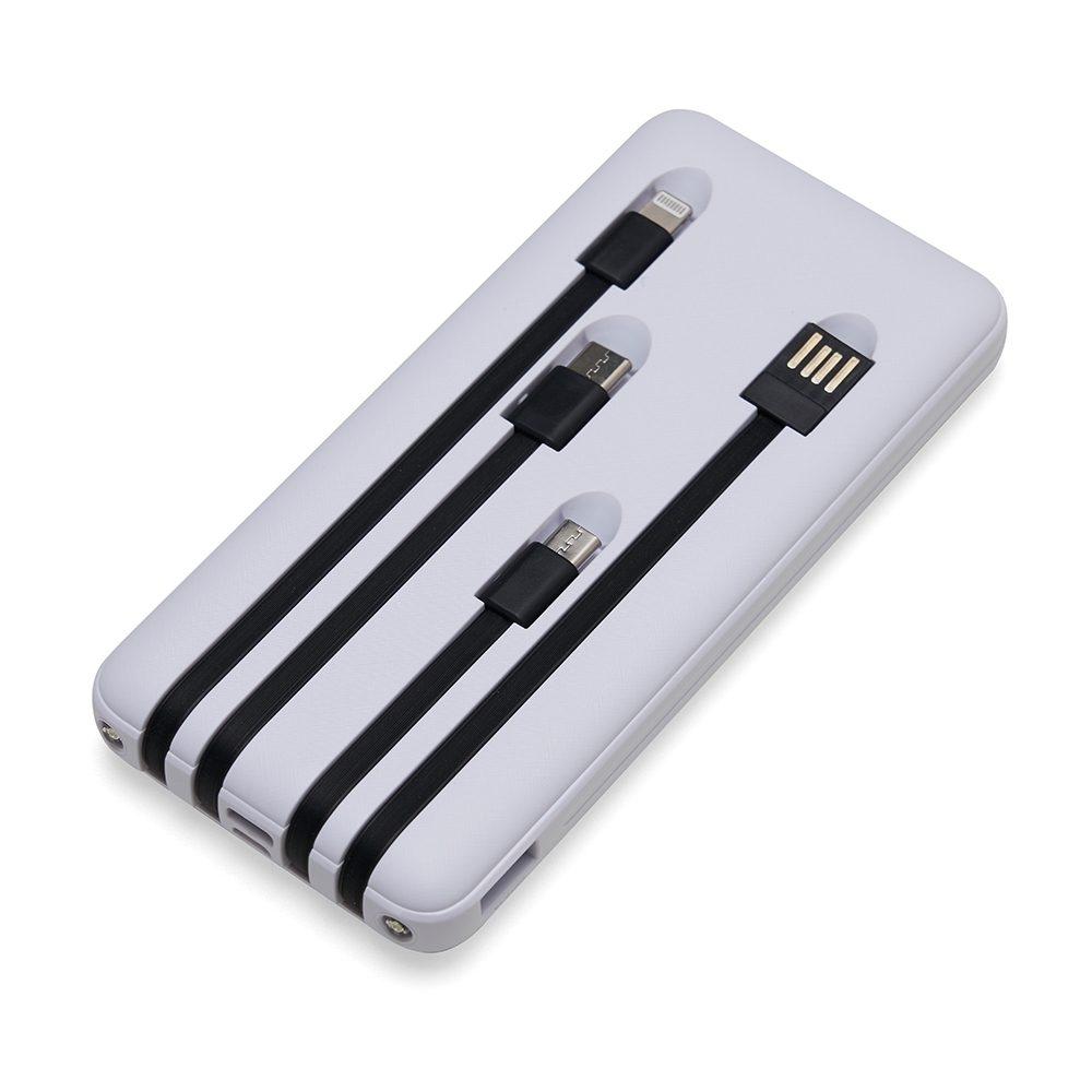 Carregador 10.000mAh TE1128 na cor Branco, brinde personalizado Sky Brindes