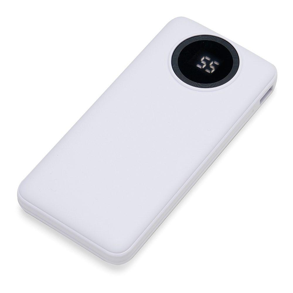 Carregador 10.000mAh TE1128 na cor Branco, brinde personalizado Sky Brindes