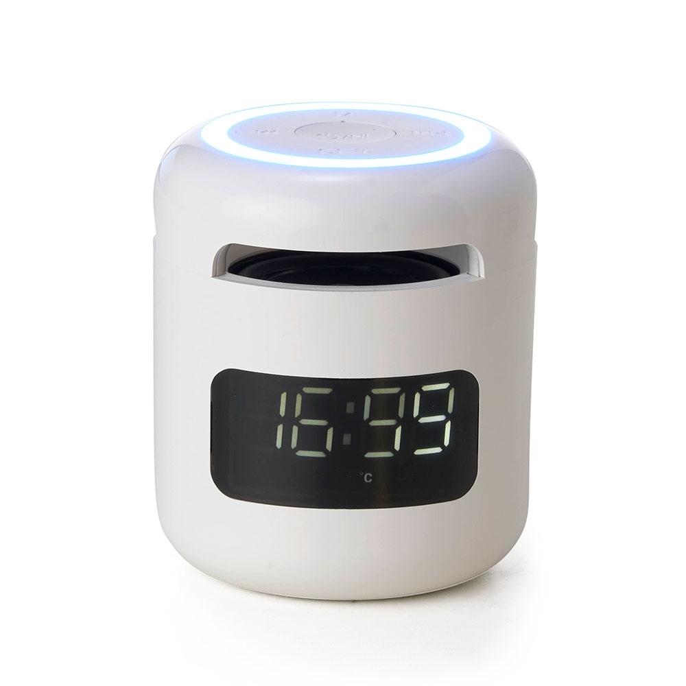 Caixa de som c relógio TE1159 na cor Branco, brinde personalizado Sky Brindes