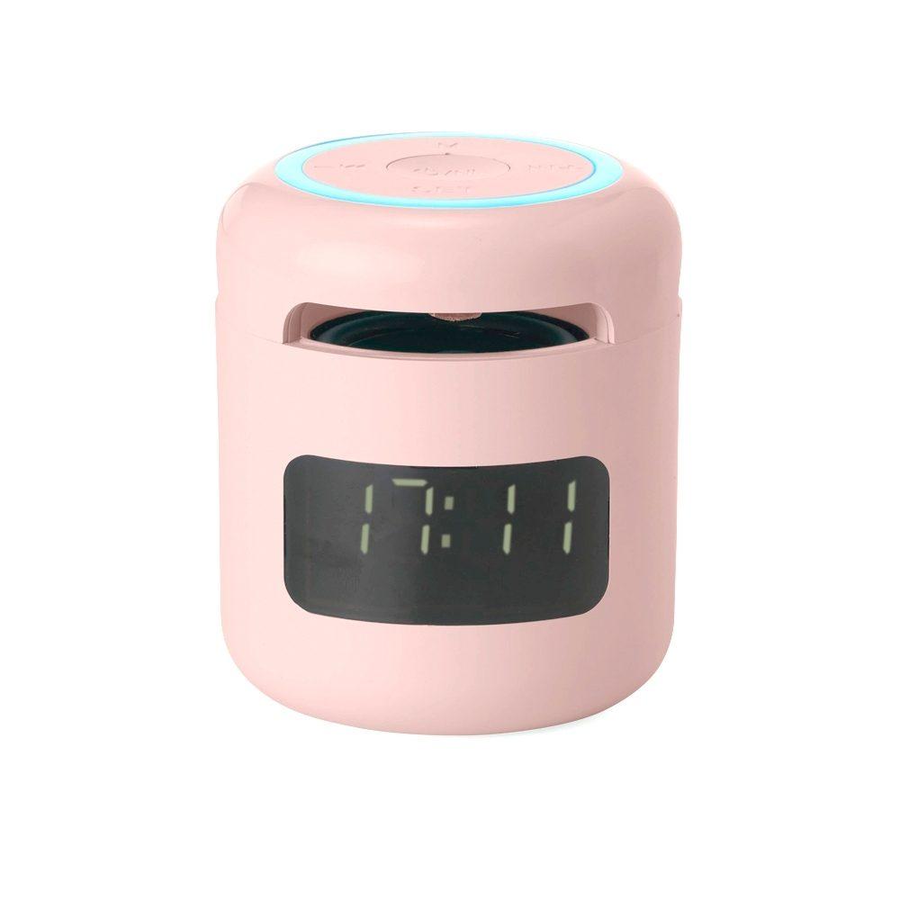 Caixa de som c relógio TE1159 na cor Rosa, brinde personalizado Sky Brindes