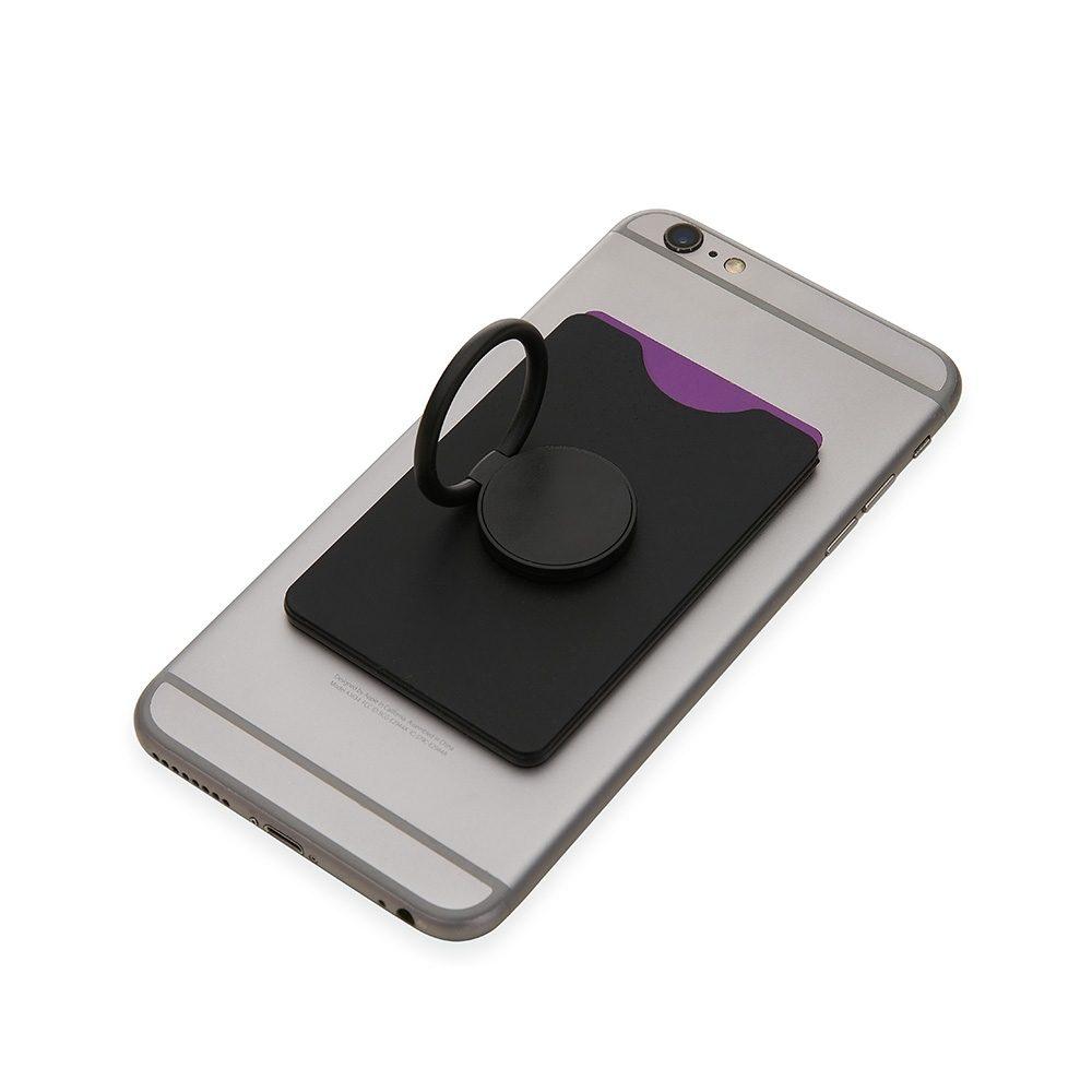 Porta cartão p celular TE1173 na cor Preto, brinde personalizado Sky Brindes