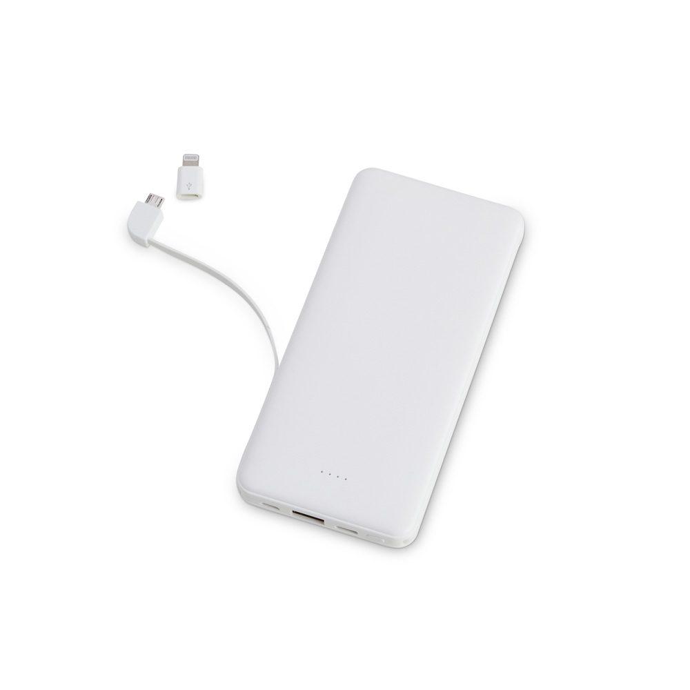 Power Bank 10.000mAh TE1212 na cor Branco, brinde personalizado Sky Brindes
