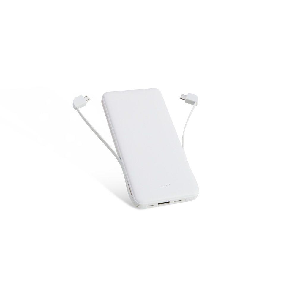 Power Bank 10.000mAh TE1212 na cor Branco, brinde personalizado Sky Brindes