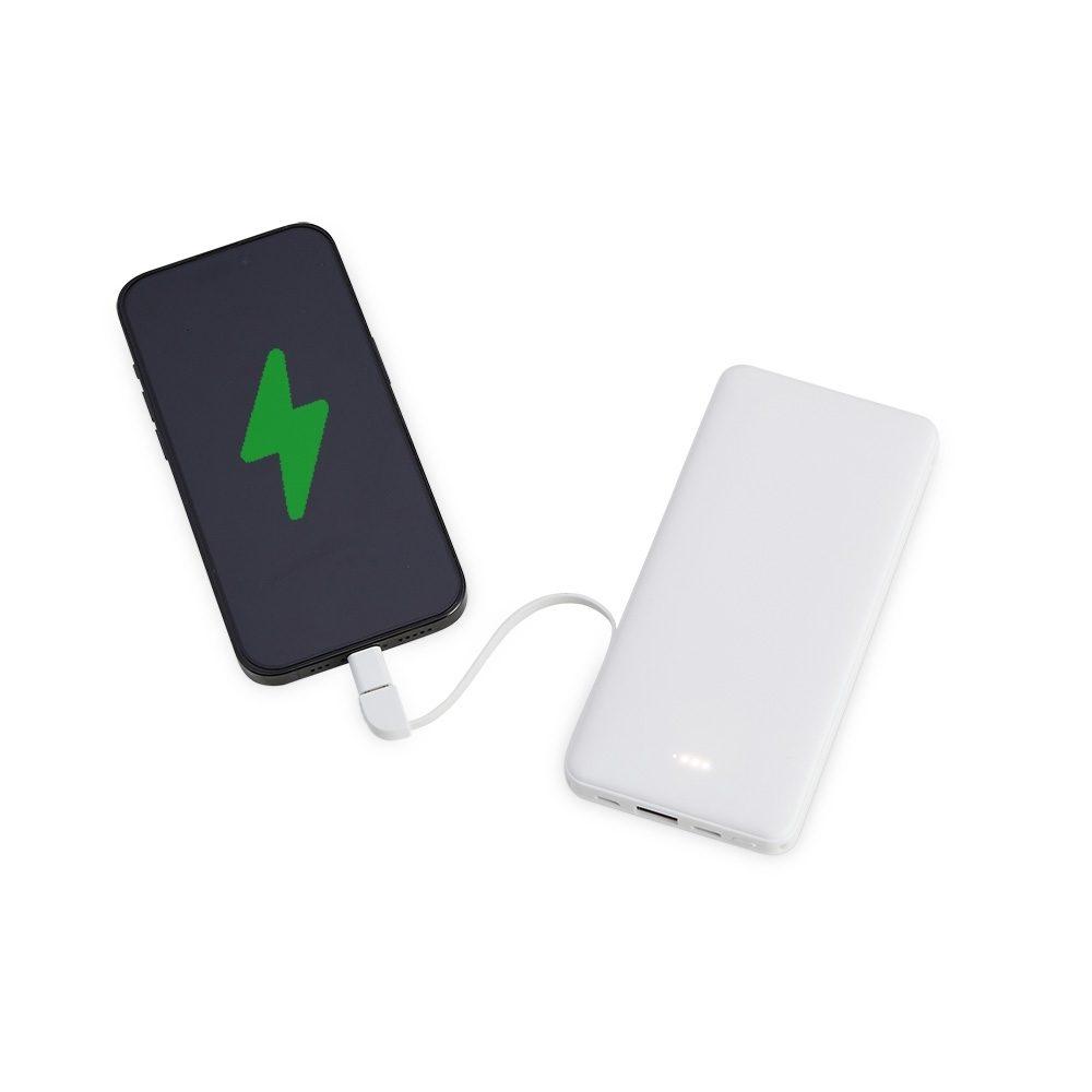 Power Bank 10.000mAh TE1212 na cor Branco, brinde personalizado Sky Brindes
