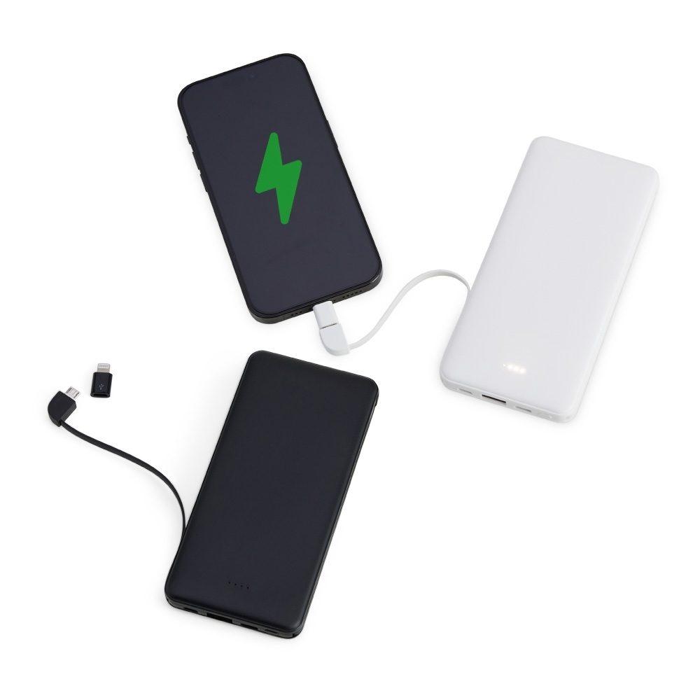 Power Bank 10.000mAh TE1212 na cor Branco, brinde personalizado Sky Brindes