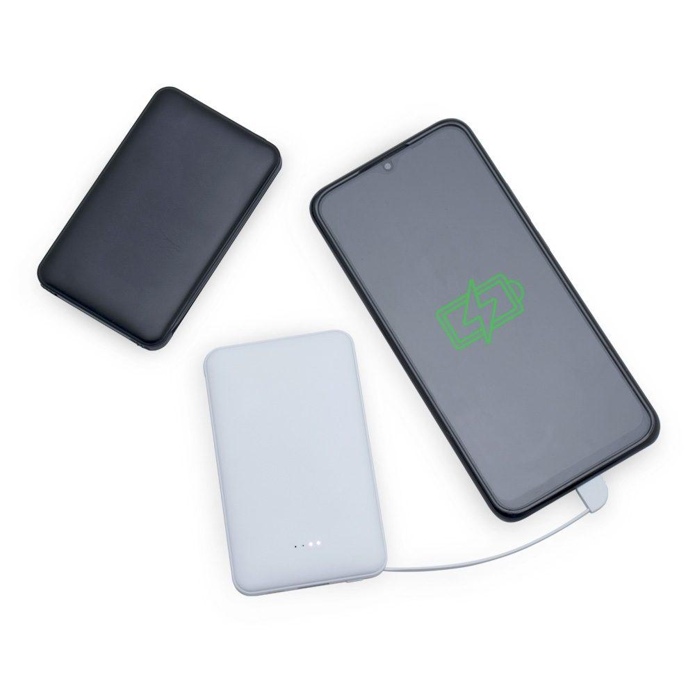 Power bank 5.000mAh TE1213 na cor Branco, brinde personalizado Sky Brindes