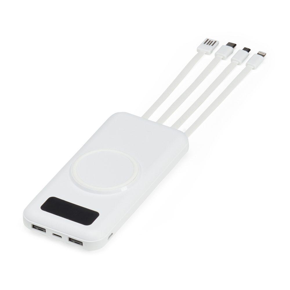 Power Bank 10.000mah TE1239 na cor Branco, brinde personalizado Sky Brindes