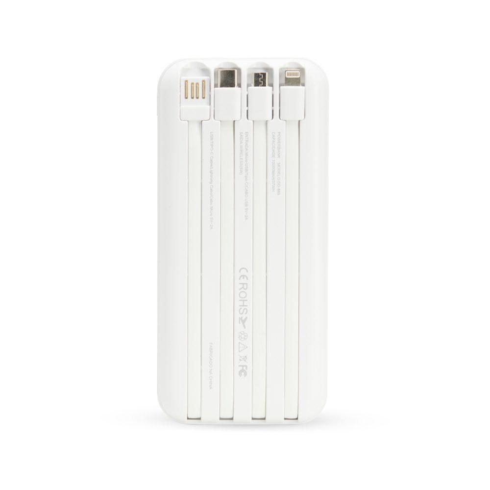 Power Bank 10.000mah TE1239 na cor Branco, brinde personalizado Sky Brindes