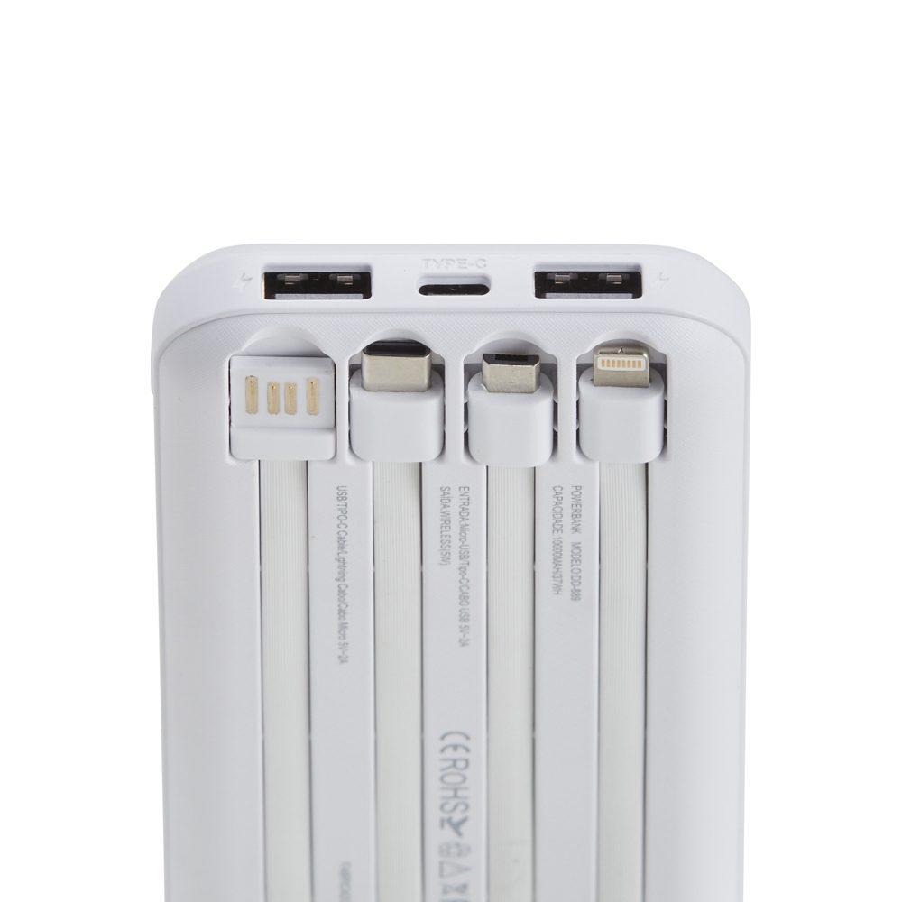 Power Bank 10.000mah TE1239 na cor Branco, brinde personalizado Sky Brindes