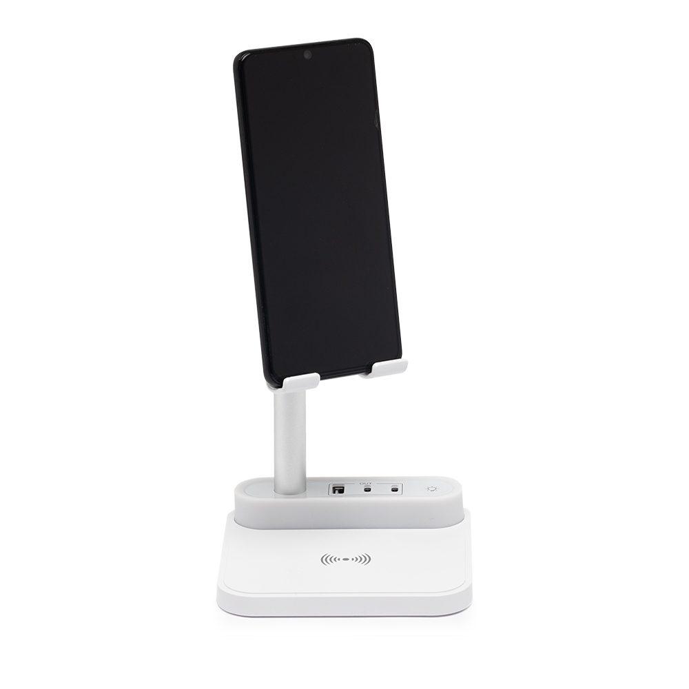 Carregador com base e Luminária TE1257 na cor Branco, brinde personalizado Sky Brindes