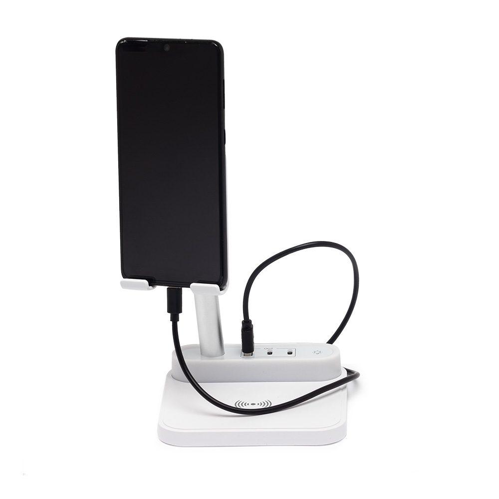 Carregador com base e Luminária TE1257 na cor Branco, brinde personalizado Sky Brindes