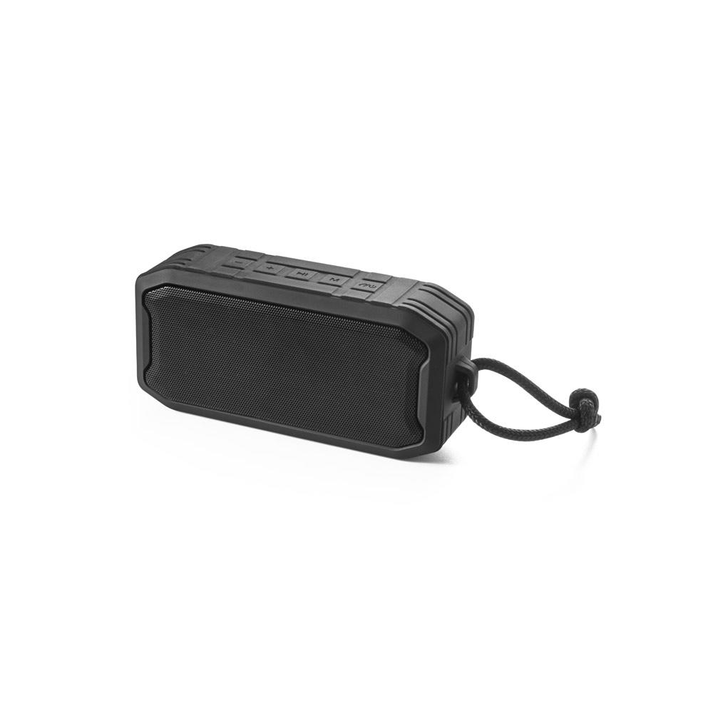 Caixa de som portátil com microfone TE1265 na cor Preto, brinde personalizado Sky Brindes