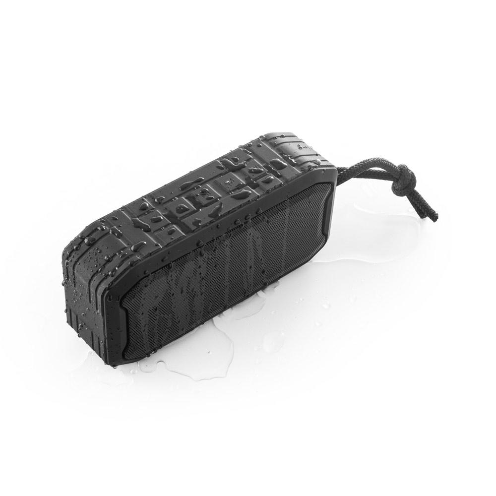 Caixa de som portátil com microfone TE1265 na cor Preto, brinde personalizado Sky Brindes