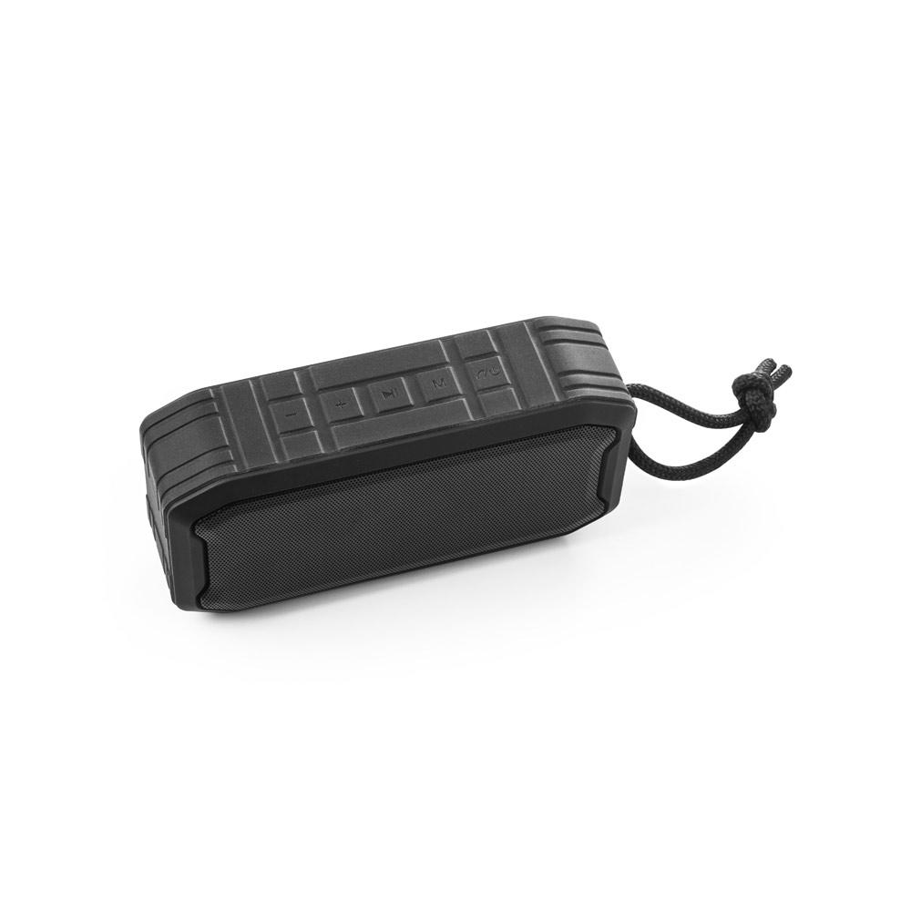 Caixa de som portátil com microfone TE1265 na cor Preto, brinde personalizado Sky Brindes