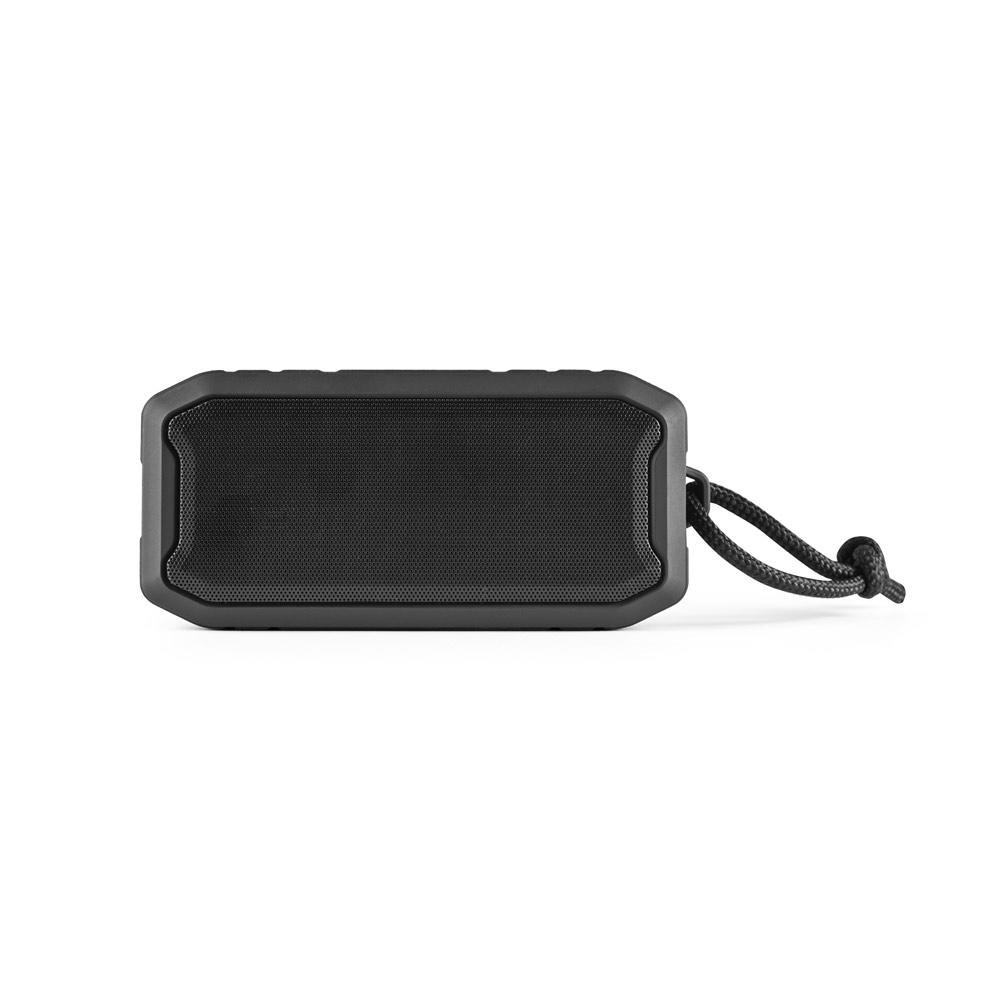 Caixa de som portátil com microfone TE1265 na cor Preto, brinde personalizado Sky Brindes