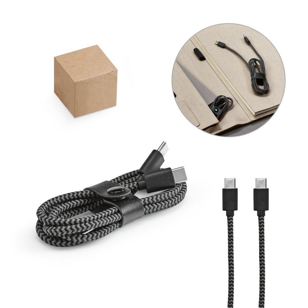 Cabo USB-C de carregamento rápido TE1274 na cor Preto, brinde personalizado Sky Brindes