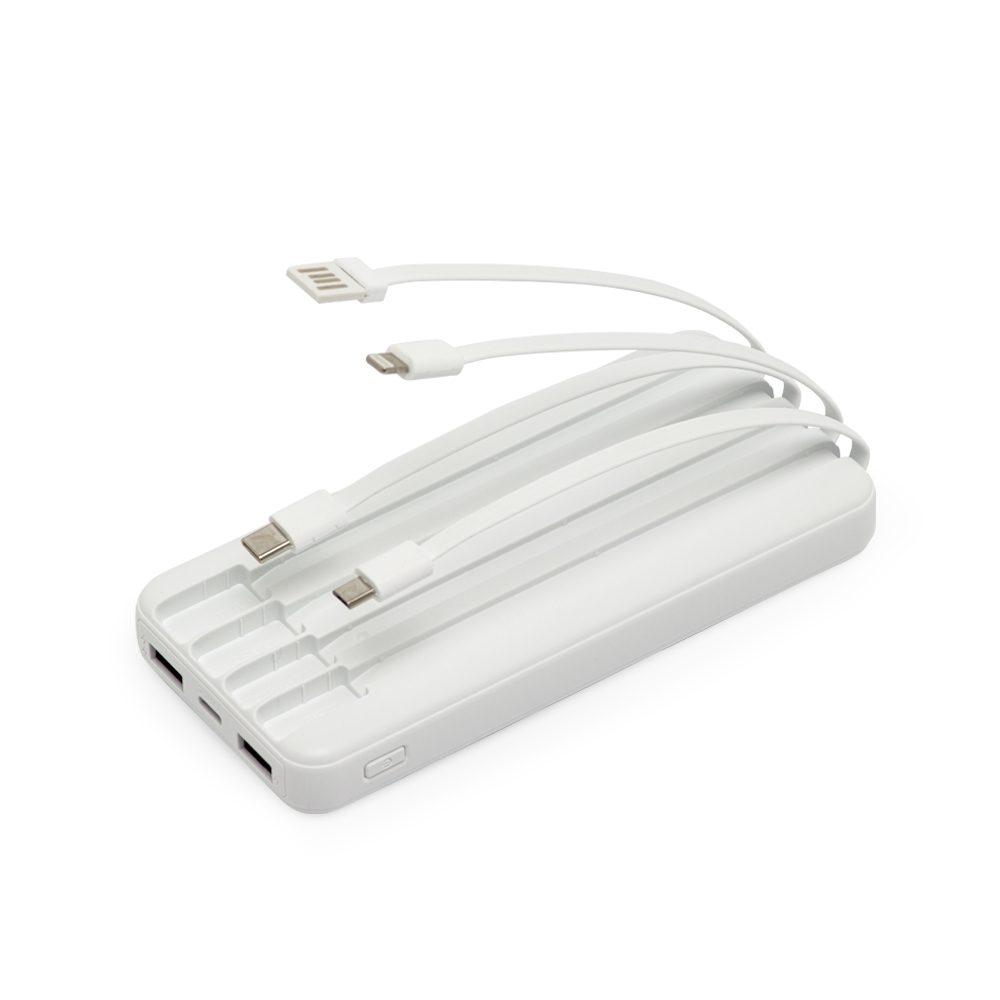 Power Bank 10.000mah TE1293 na cor Branco, brinde personalizado Sky Brindes
