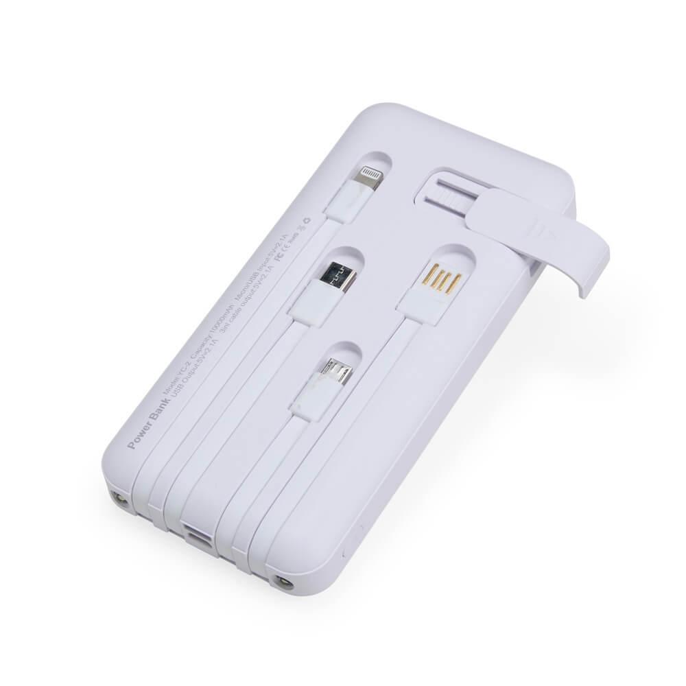 Power Bank 10.000mAh TE1303 na cor Branco, brinde personalizado Sky Brindes