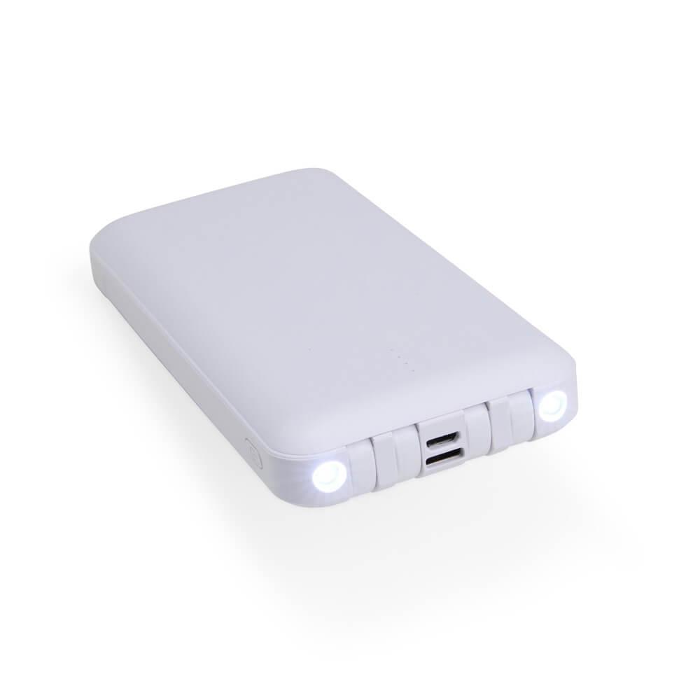 Power Bank 10.000mAh TE1303 na cor Branco, brinde personalizado Sky Brindes