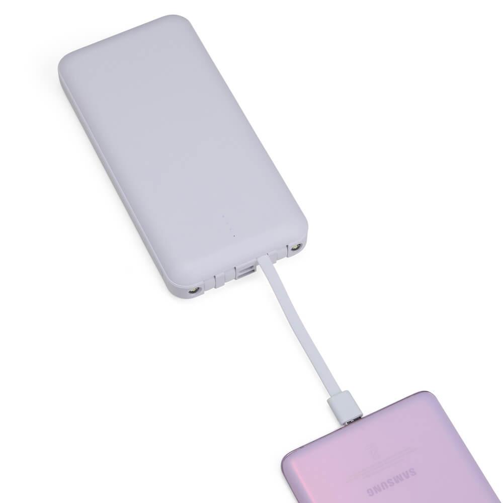 Power Bank 10.000mAh TE1303 na cor Branco, brinde personalizado Sky Brindes