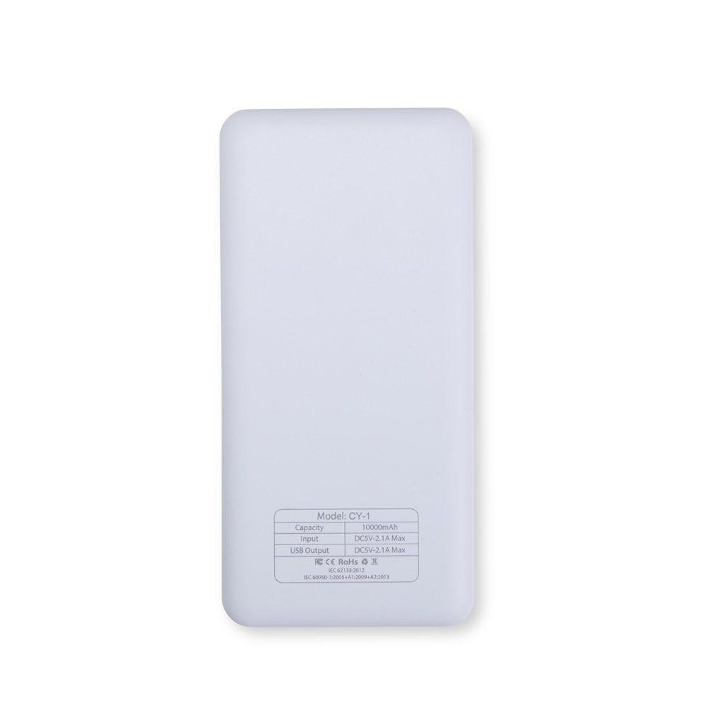 Power Bank 10.000mAh TE1305 na cor Branco, brinde personalizado Sky Brindes
