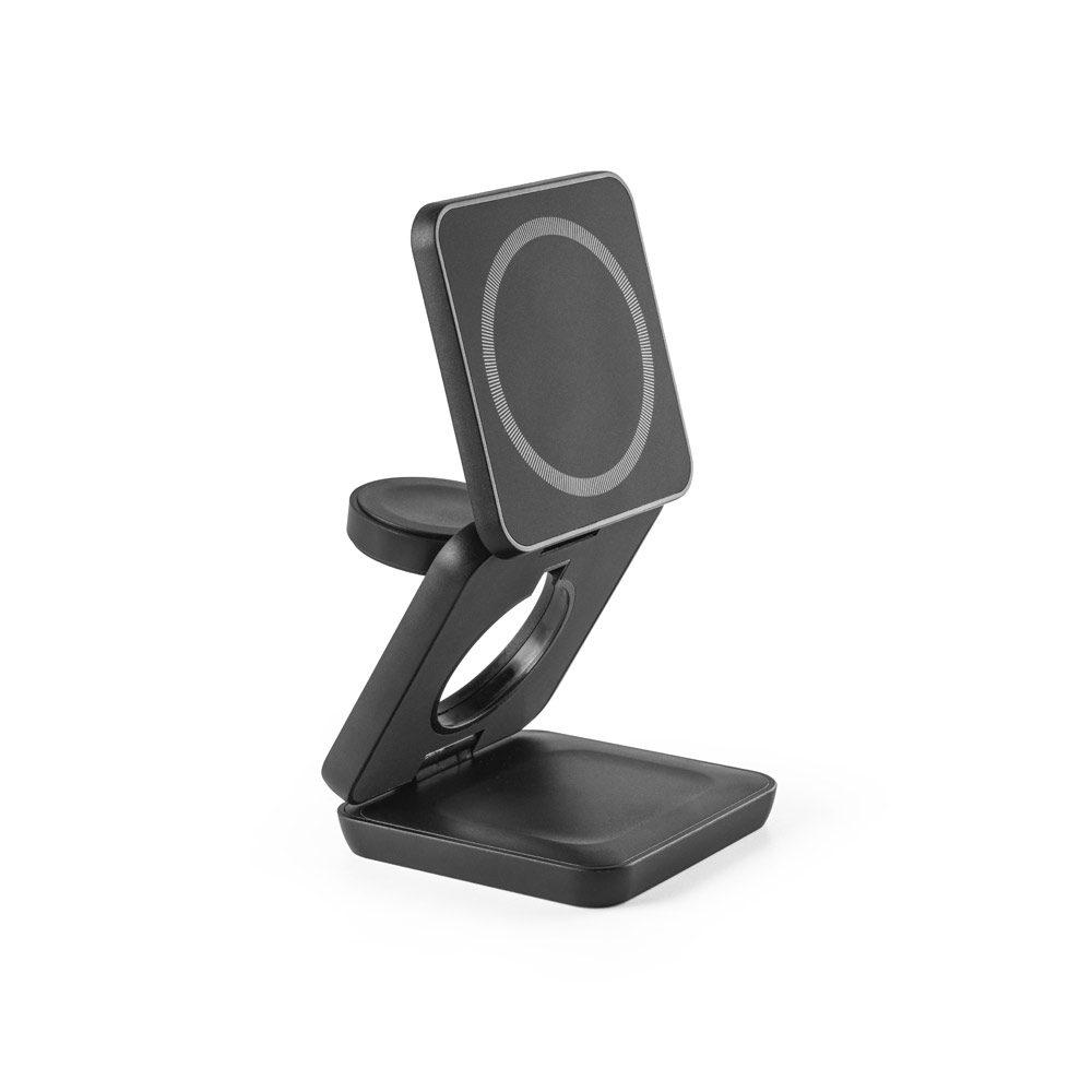 Carregador Magnético Wireless TE1306 na cor Preto, brinde personalizado Sky Brindes