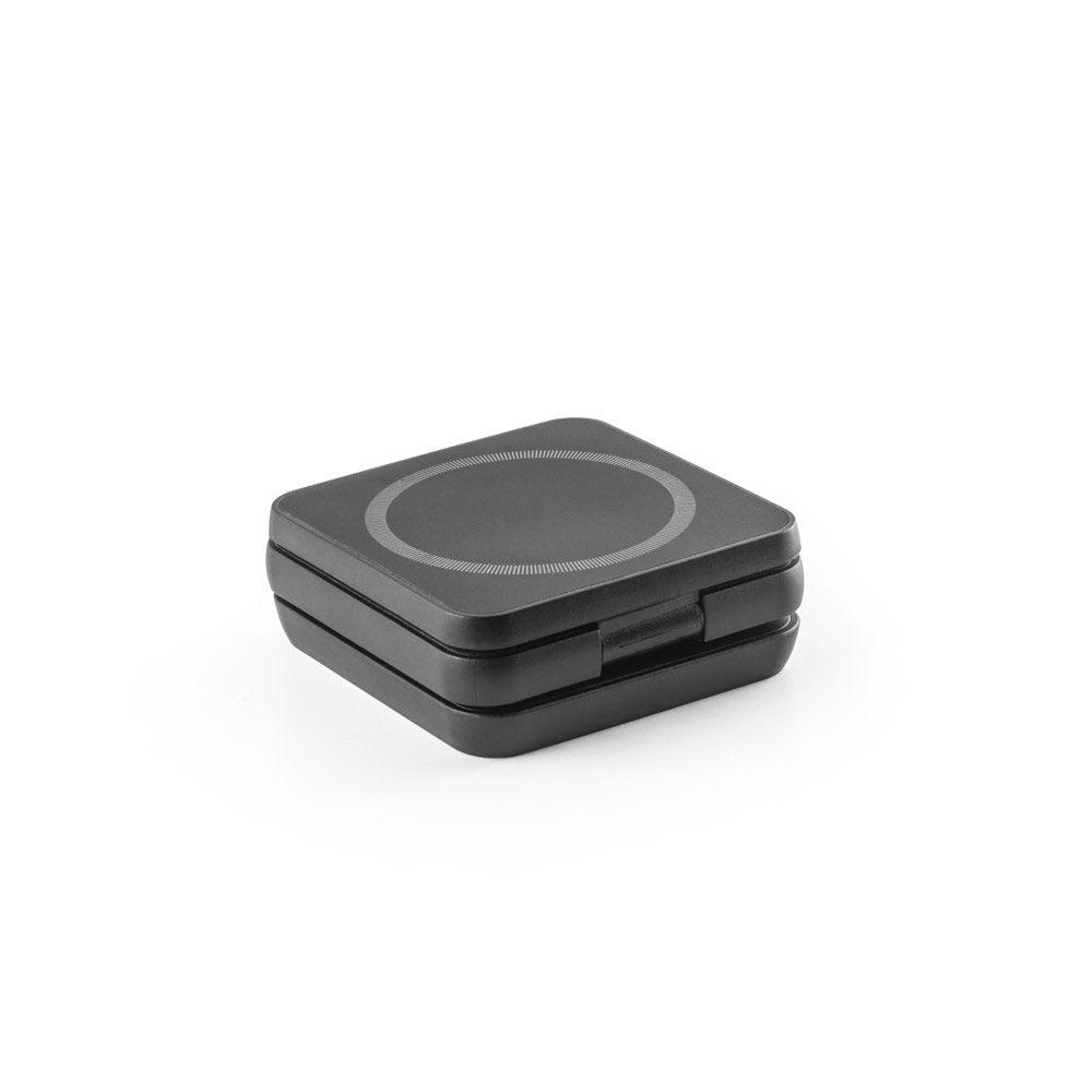 Carregador Magnético Wireless TE1306 na cor Preto, brinde personalizado Sky Brindes