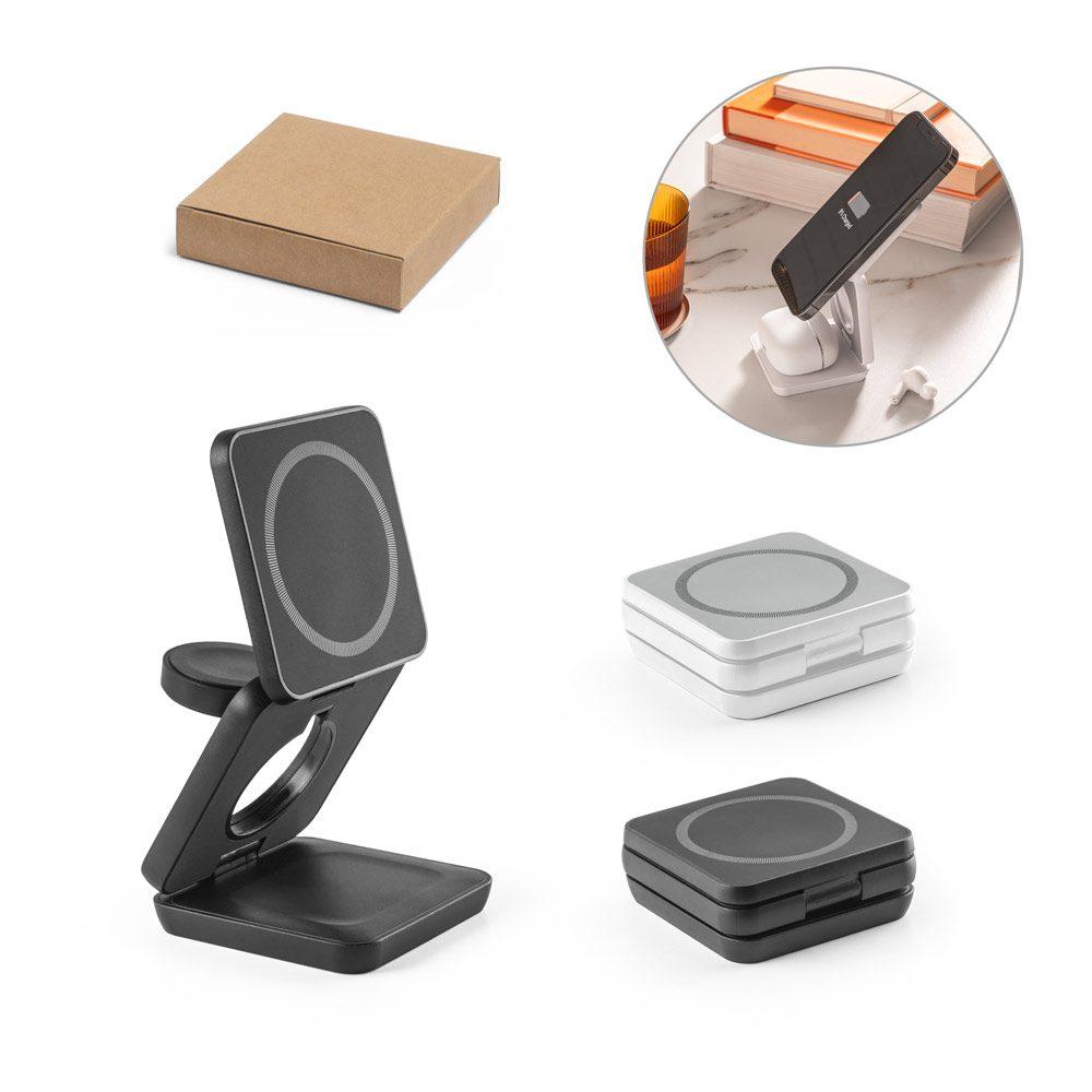 Carregador Magnético Wireless TE1306 na cor Preto, brinde personalizado Sky Brindes