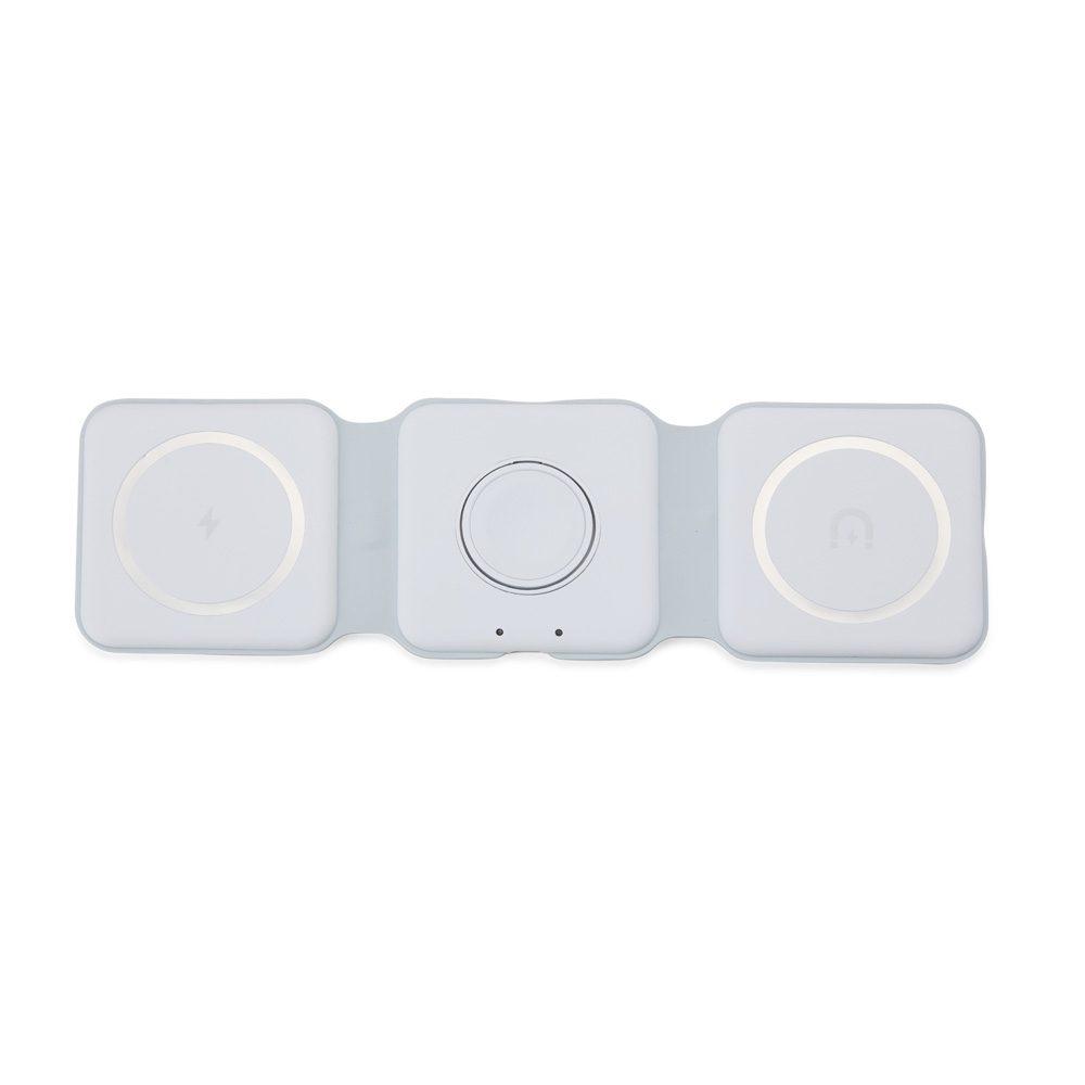 Carregador Magnético Triplo TE1307 na cor Branco, brinde personalizado Sky Brindes