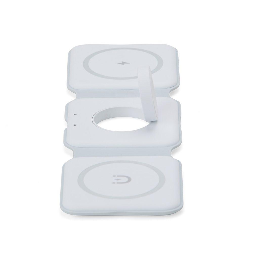 Carregador Magnético Triplo TE1307 na cor Branco, brinde personalizado Sky Brindes