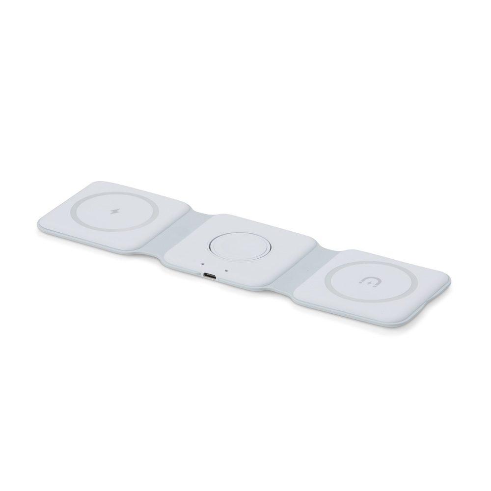Carregador Magnético Triplo TE1307 na cor Branco, brinde personalizado Sky Brindes