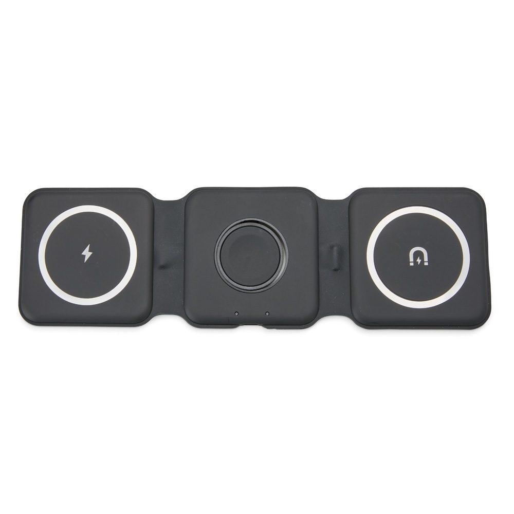 Carregador Magnético Triplo TE1307 na cor Preto, brinde personalizado Sky Brindes