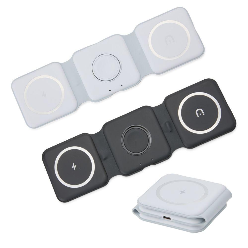Carregador Magnético Triplo TE1307 na cor Branco, brinde personalizado Sky Brindes
