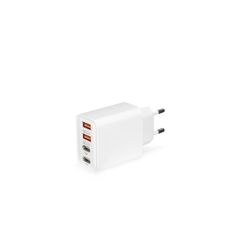 Carregador Turbo Com 4 Portas TE1314 na cor Branco, brinde personalizado Sky Brindes