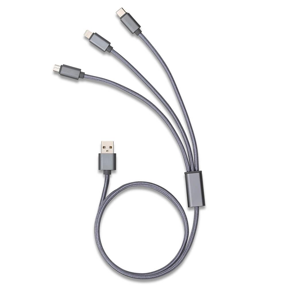Cabo de Dados 3 em 1 TE1327 na cor Cinza, brinde personalizado Sky Brindes