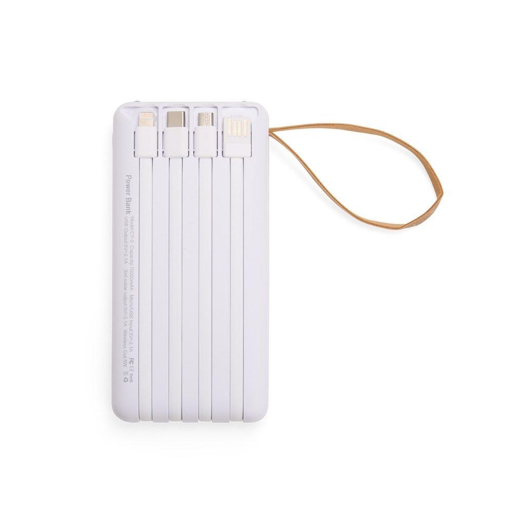 Power Bank 10.000mAh TE1328 na cor Branco, brinde personalizado Sky Brindes